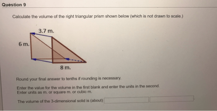 What is the volume of the triangular prism shown below